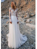 Ivory Lace Tulle Pearl Embellished Boho Wedding Dress